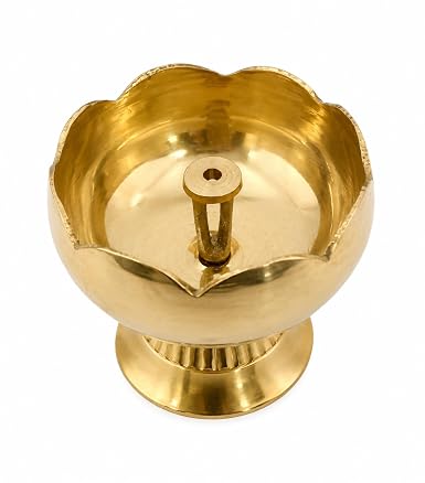 Brass Flower Diya Medium – Decorative Oil Lamp for Home Temple, Puja, Diwali Decoration & Spiritual Rituals (Single Piece)