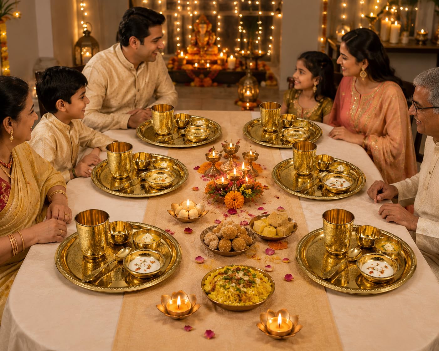 PITALAM | 100% Pure Premium Brass Dinner Thali Set | 12 Inch Traditional Dining Set with 3 Bowls, 1 Glass & 1 Spoon |Festive Dining & Gifting | 1.12 kg Weight 7