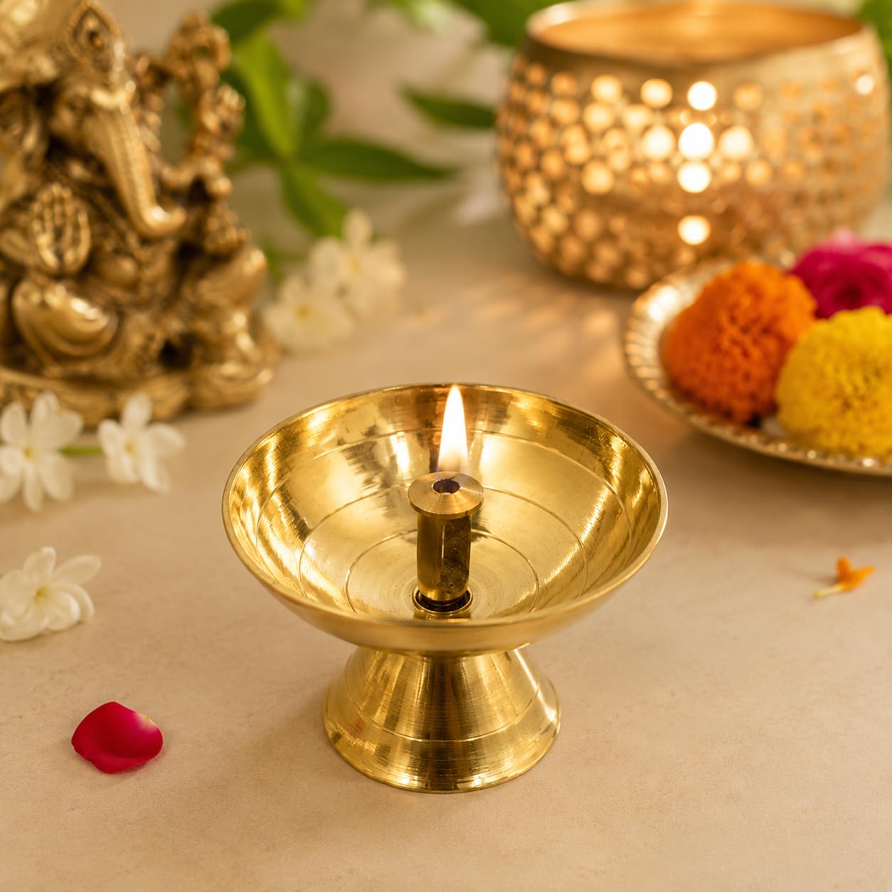 PITALAM | 100% Pure Brass Paro Diya 2.4 inches – Traditional Oil Lamp for Puja, Diwali Decoration, Home Temple & Spiritual Rituals (Single Piece) 10