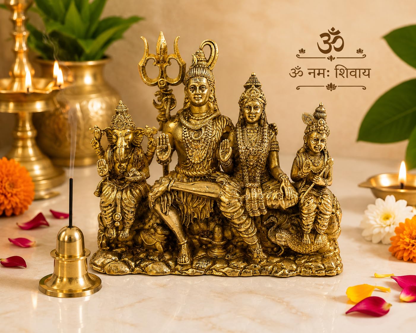 PITALAM Shiv Parivar Brass Idol Statue, 12.7x11.43x5.08 cm, Gold 4
