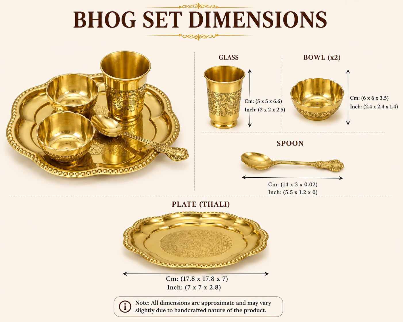 PITALAM 100% Pure Brass Bhog Thali Set with 2 Bowls, Glass & Spoon 4