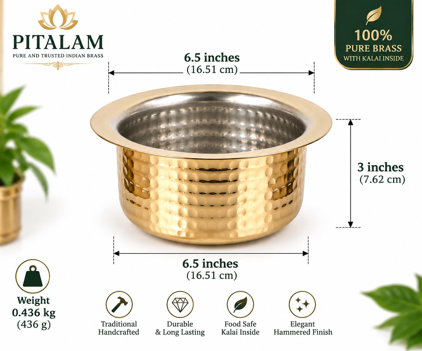 PITALAM 100% Pure Pital Bhagona with Kalai, 6.5 Inch 5
