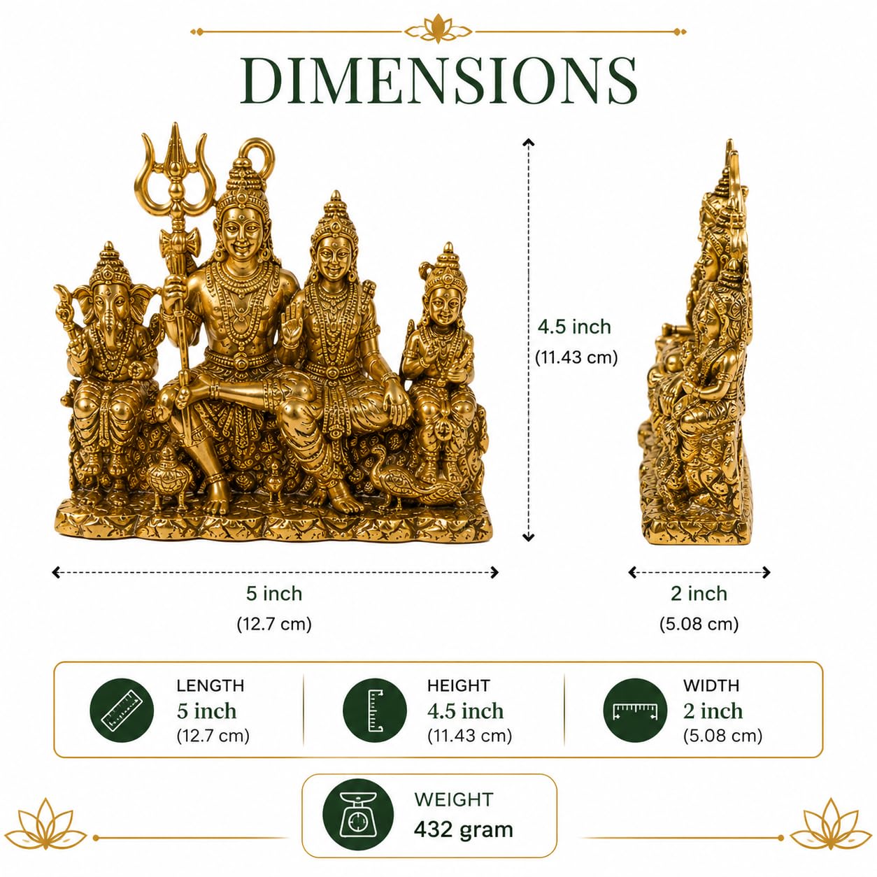 PITALAM Shiv Parivar Brass Idol Statue, 12.7x11.43x5.08 cm, Gold 3