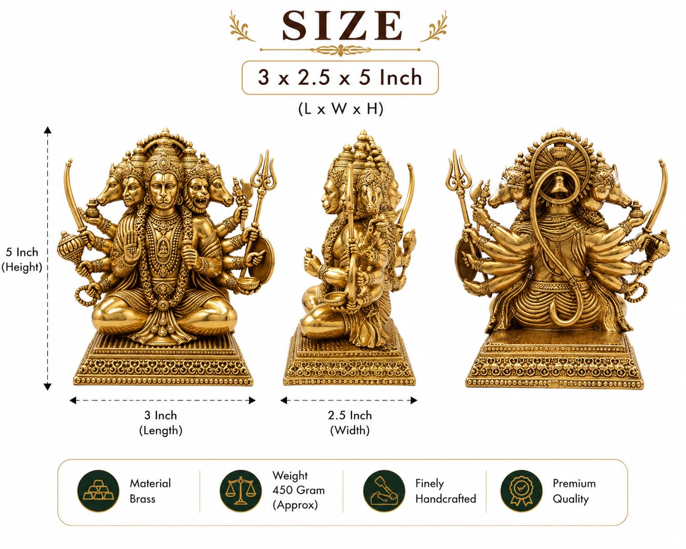 PITALAM Pure Brass Panchmukhi Hanuman Idol 5 Inch 4
