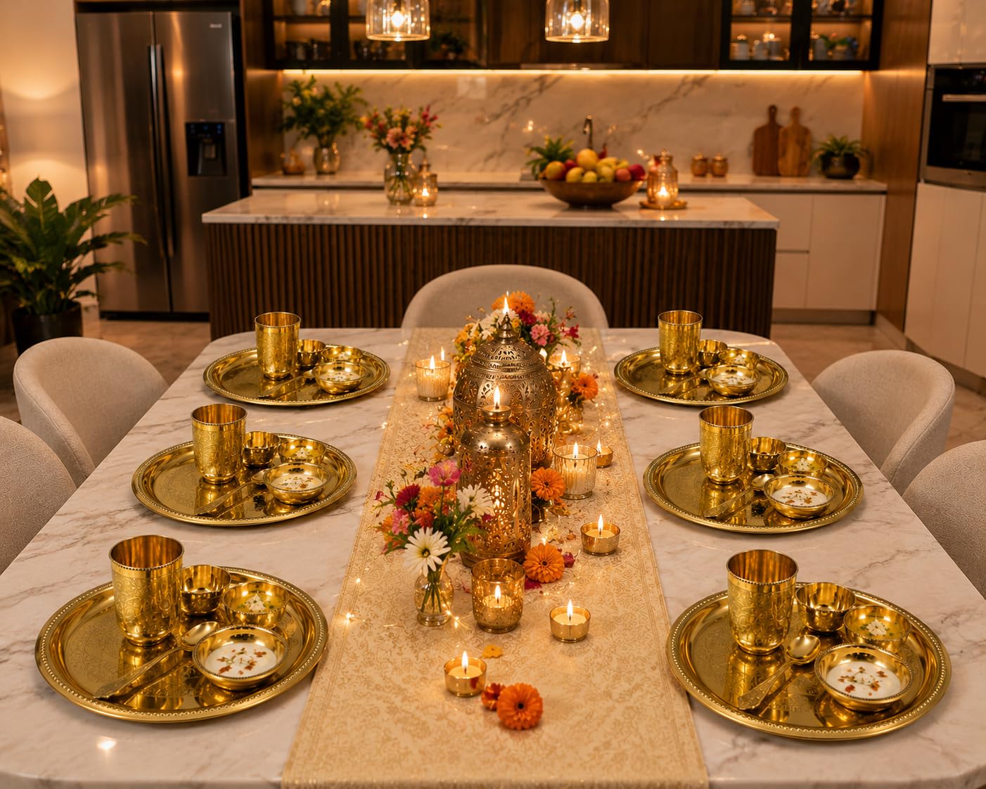 PITALAM | 100% Pure Premium Brass Dinner Thali Set | 12 Inch Traditional Dining Set with 3 Bowls, 1 Glass & 1 Spoon |Festive Dining & Gifting | 1.12 kg Weight 9