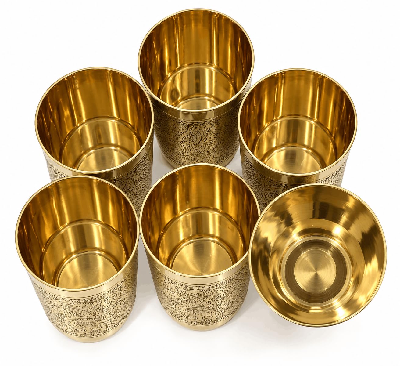 100% Pure Brass Heavy Ambrapali Brass Drinking Glass Set of 6, 250-300 ml 5