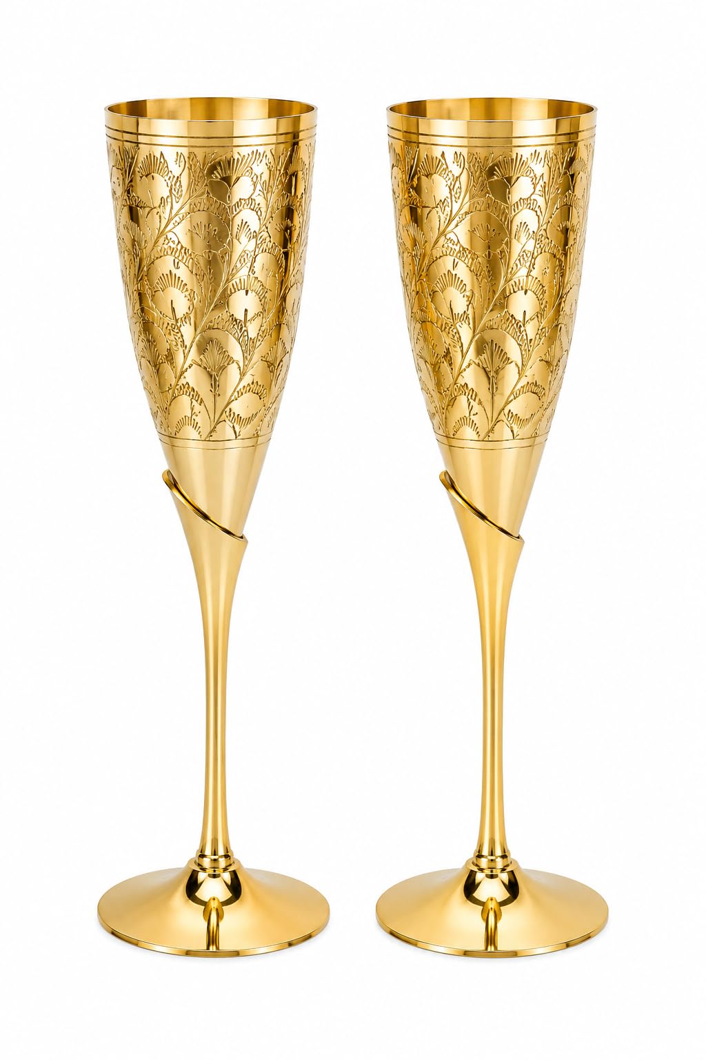 PITALAM | 100% Pure Brass Premium Champagne Flute Set of 2, Weighted
