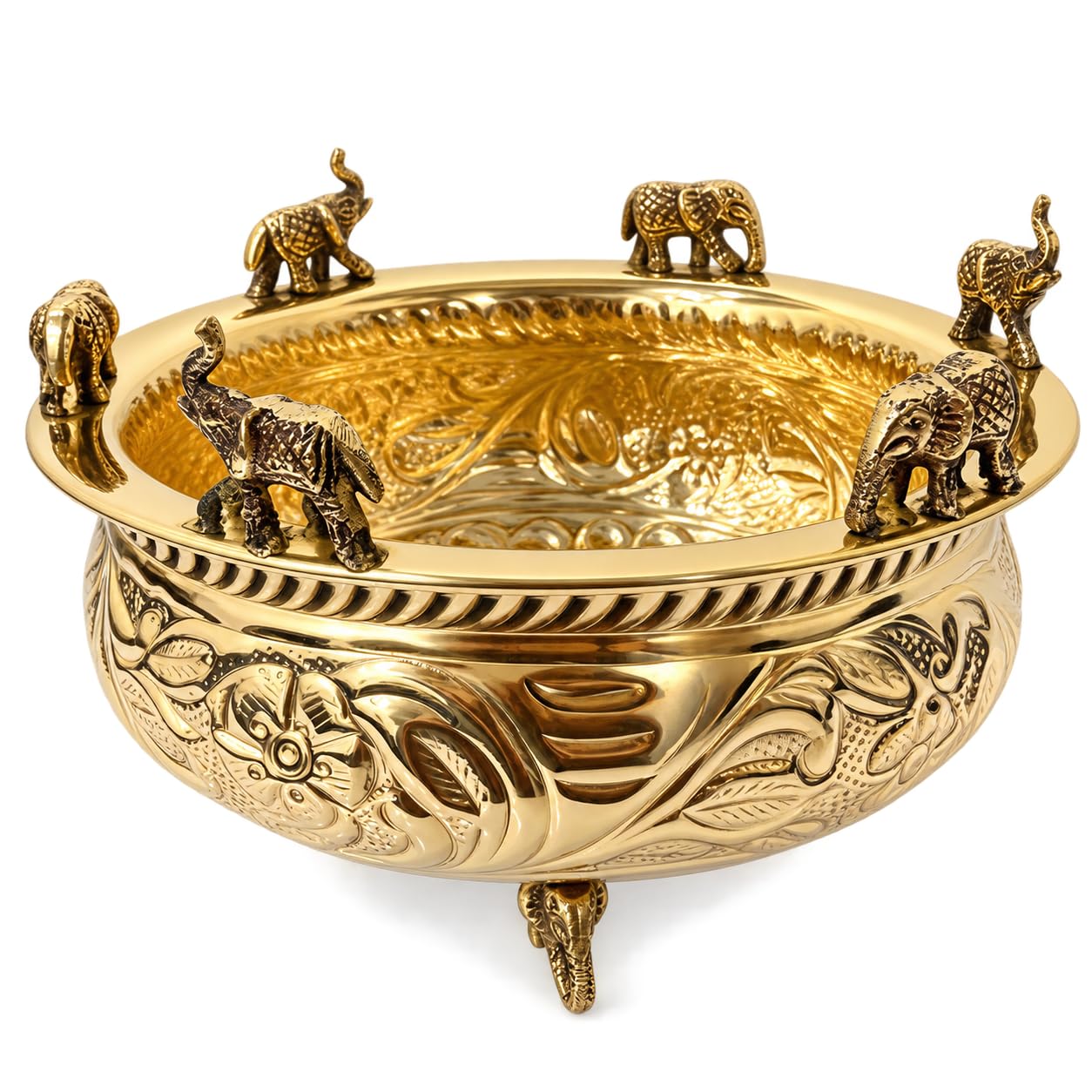 PITALAM Brass Elephant Urli for Home & Pooja Decor, 8 inch