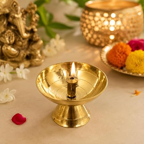 PITALAM | 100% Pure Brass Paro Diya 2.4 inches – Traditional Oil Lamp for Puja, Diwali Decoration, Home Temple & Spiritual Rituals (Single Piece) 3