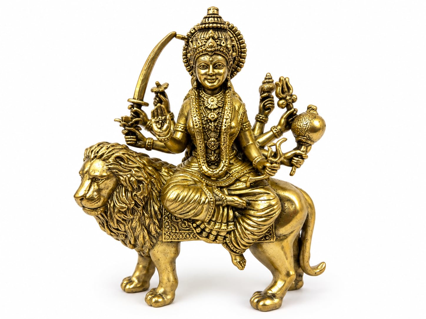 PITALAM Maa Durga 100% Pure Brass Idol Seated on Lion, 2.8 inch
