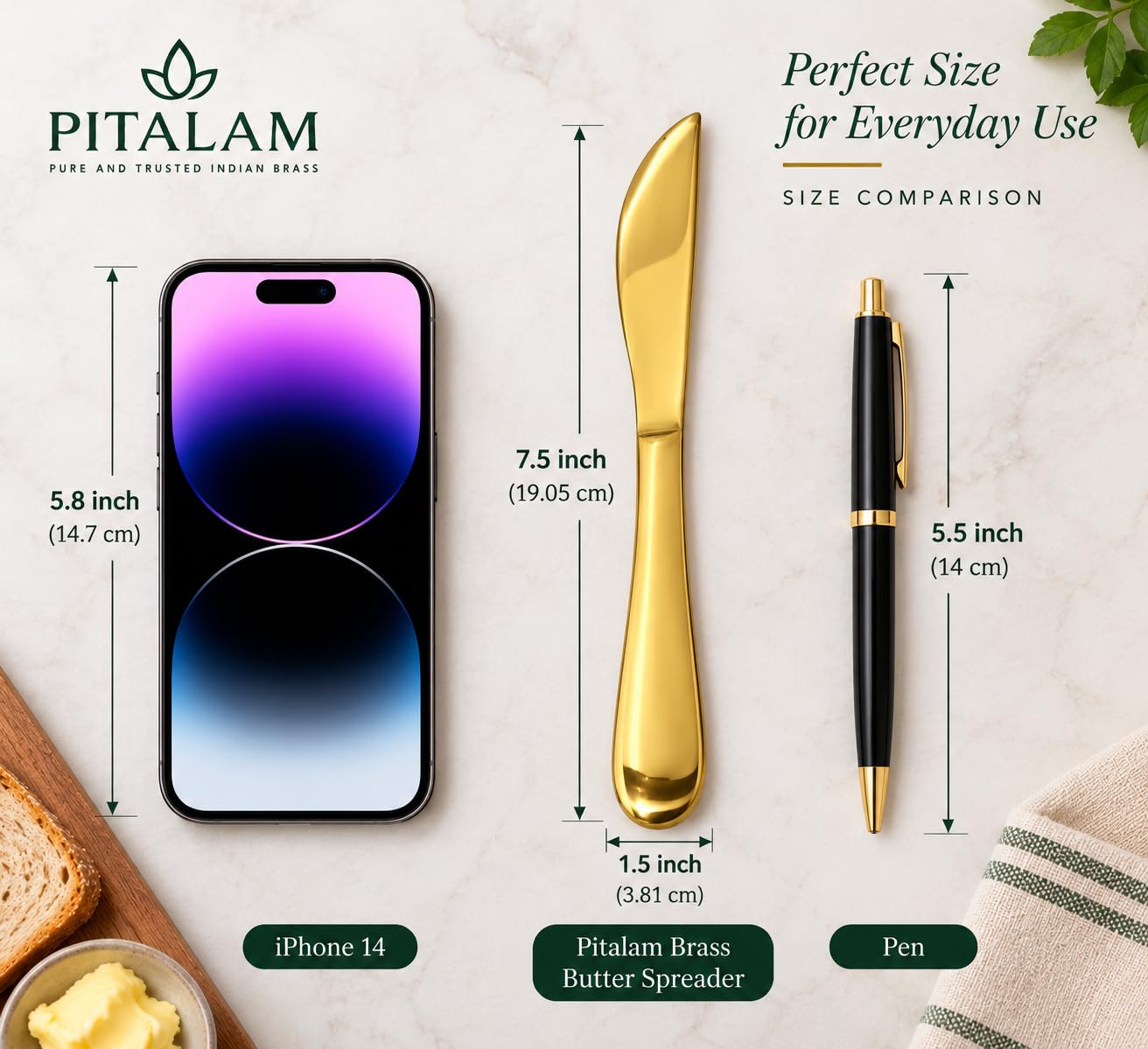 PITALAM 100% Pure Brass Butter Spreader, Set of 2, 19.05 cm 4