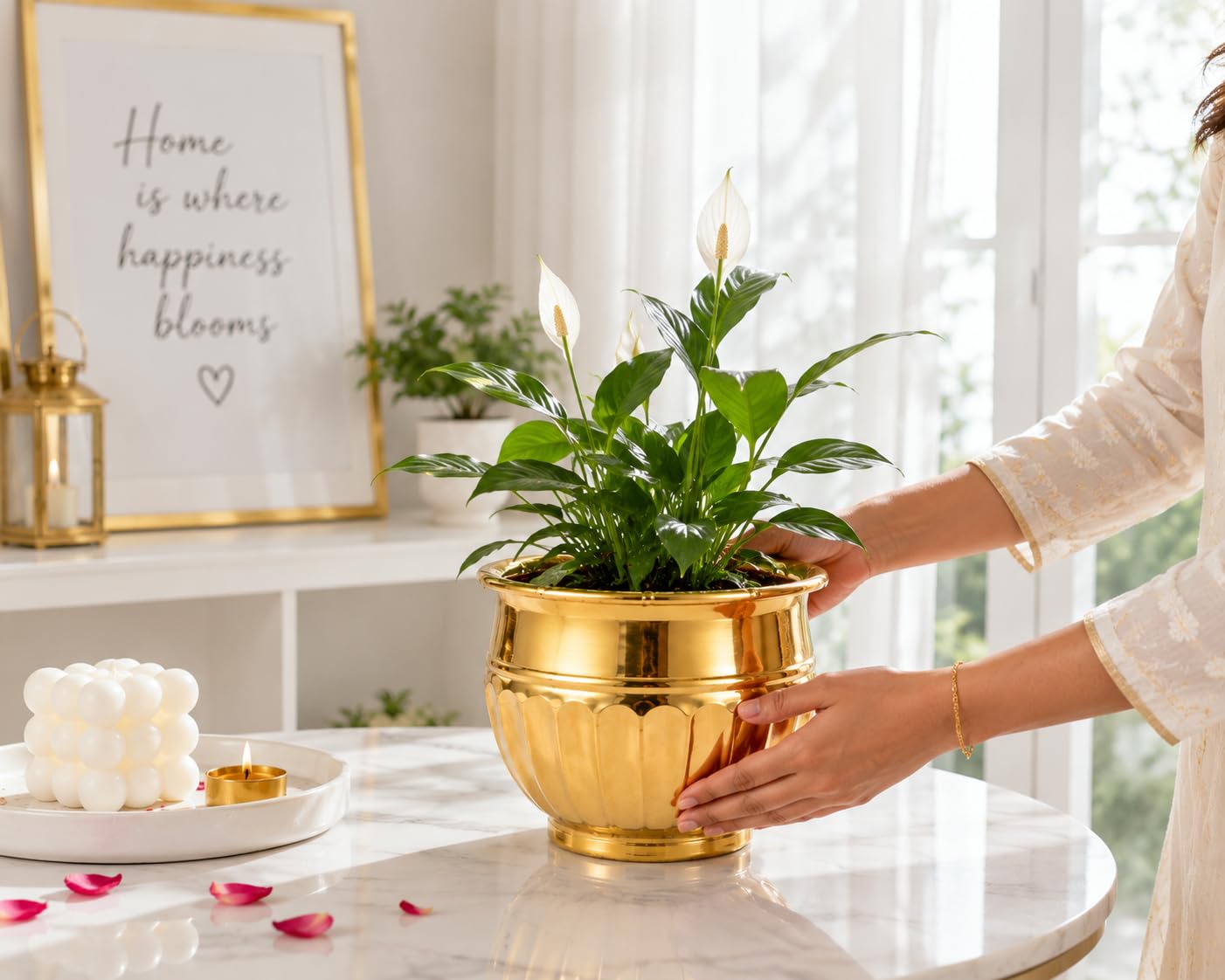 PITALAM 100% Pure Brass Round Planter Pot, 17.78 x 12.70 cm 2