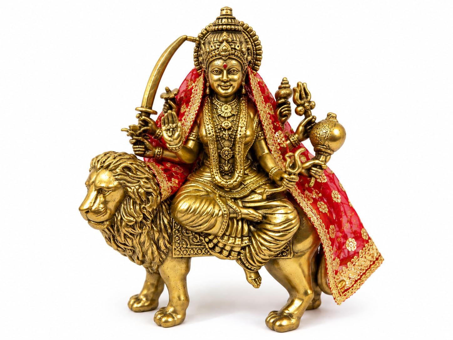 PITALAM Maa Durga 100% Pure Brass Idol Seated on Lion, 2.8 inch 5