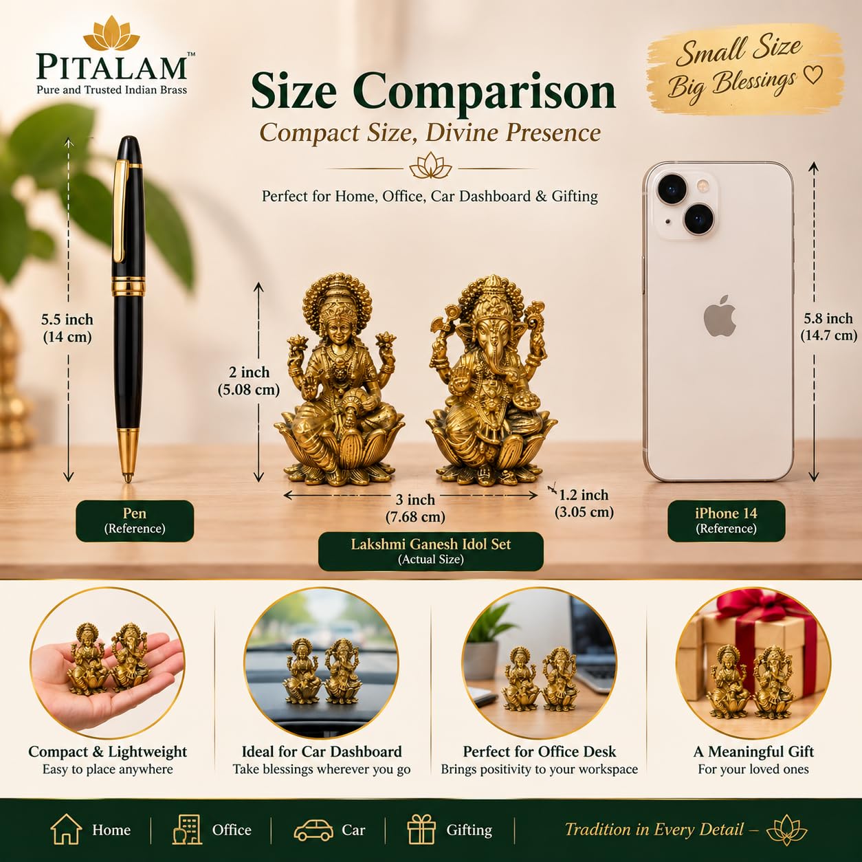 PITALAM Brass Lakshmi Ganesh Idol Set, 7.62 x 3.05 x 5.08 cm 4