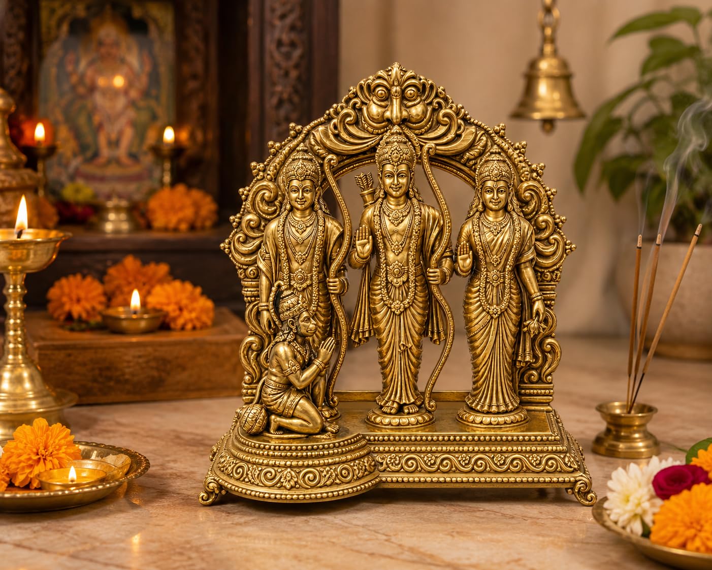 PITALAM Brass Ram Darbar Idol Ram Sita Lakshman Hanuman 5 inch 5
