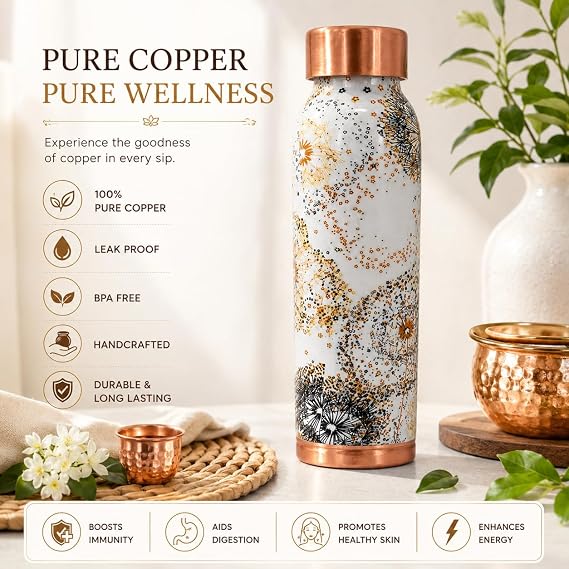 Copper Water Bottle | 950ml | Pure Copper Drinking Bottle for Ayurvedic Water Storage, Health & Daily Hydration