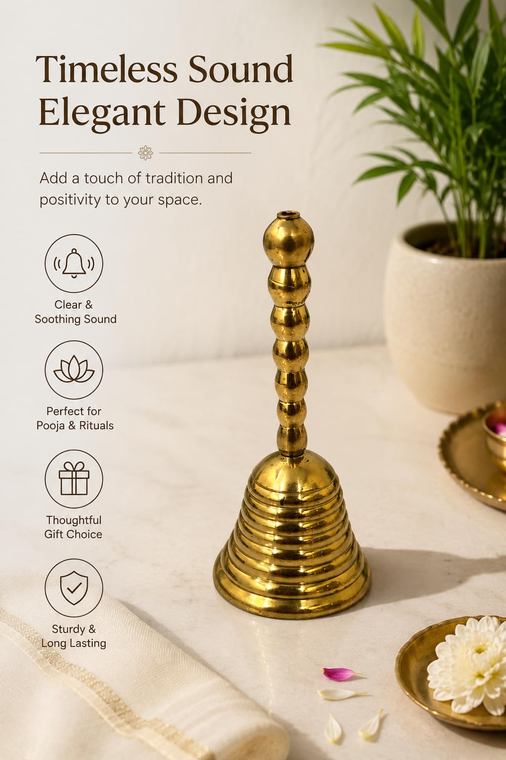 PITALAM | 100% Pure Brass Pooja Bell – Traditional Handheld Temple Ghanti for Daily Puja, Aarti, Mandir, Religious Ceremonies & Spiritual Rituals 4