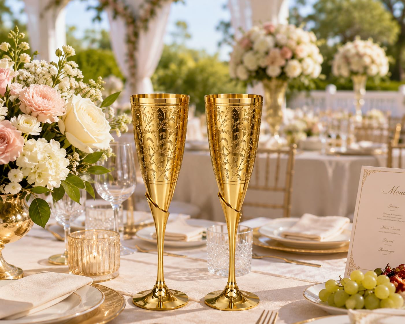 PITALAM | 100% Pure Brass Premium Champagne Flute Set of 2, Weighted 2