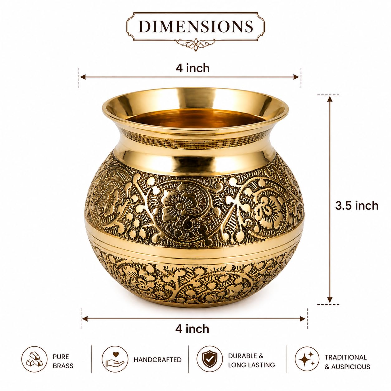 PITALAM 100% Pure Brass Kalash for Puja, 850ml 4