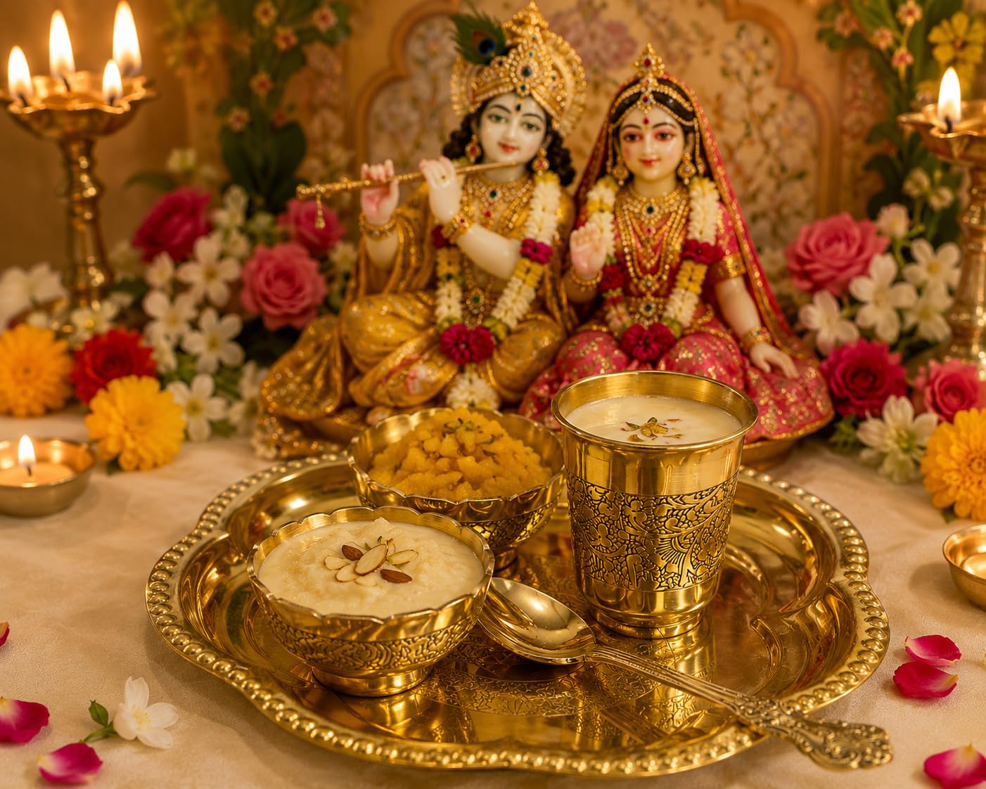 PITALAM 100% Pure Brass Bhog Thali Set with 2 Bowls, Glass & Spoon 3