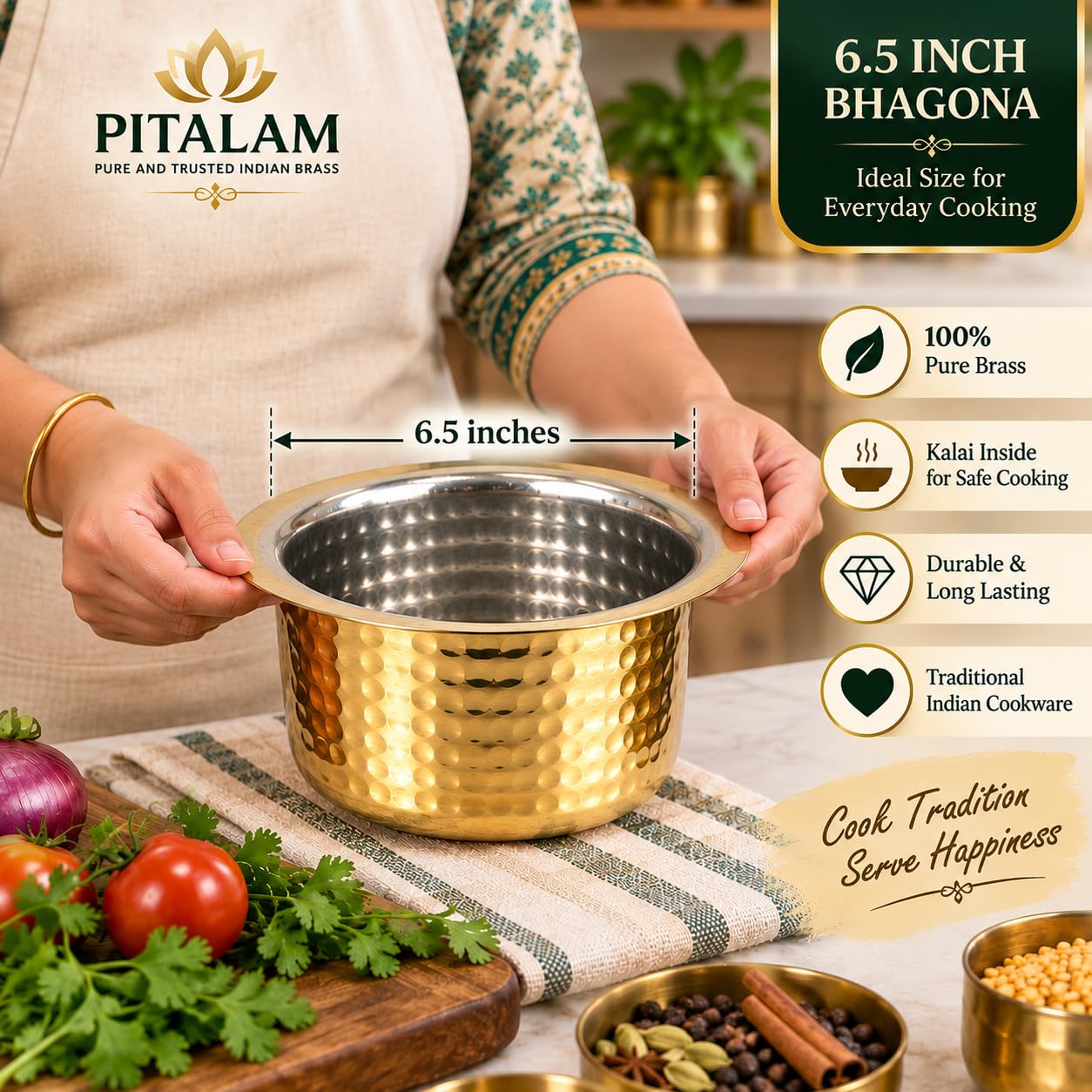 PITALAM 100% Pure Pital Bhagona with Kalai, 6.5 Inch 2