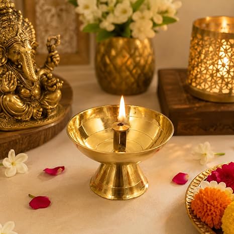 PITALAM | 100% Pure Brass Paro Diya 2.4 inches – Traditional Oil Lamp for Puja, Diwali Decoration, Home Temple & Spiritual Rituals (Single Piece) 6