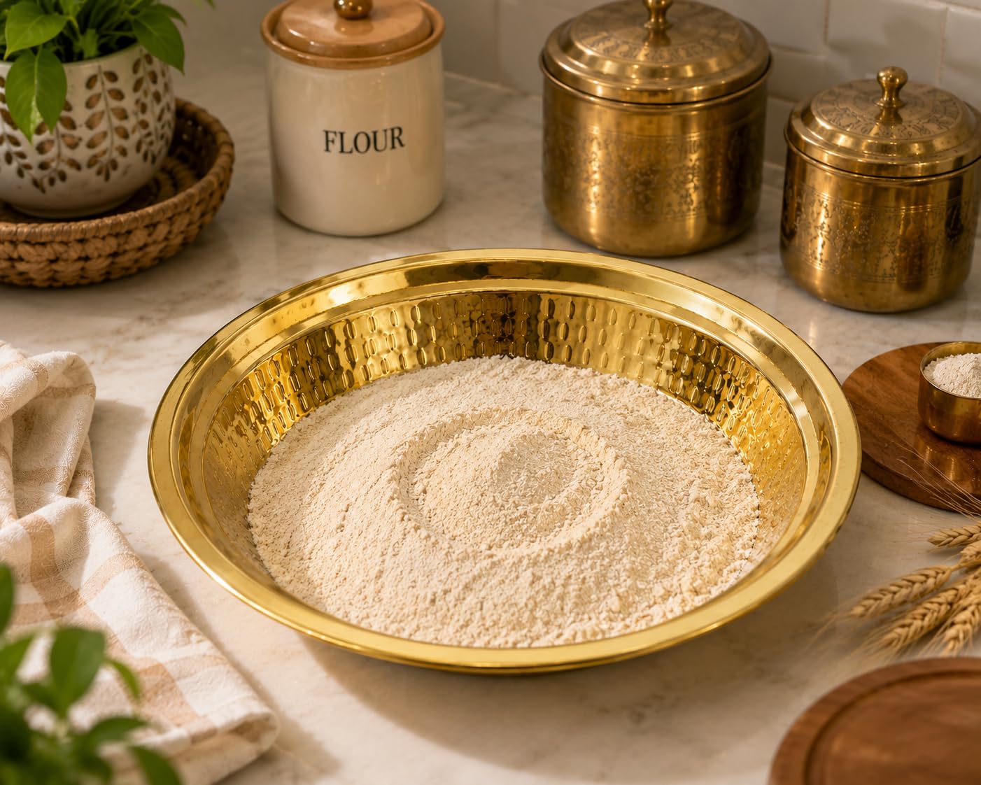 PITALAM 100% Brass Paraat for Dough Atta Kneading Hammered 4