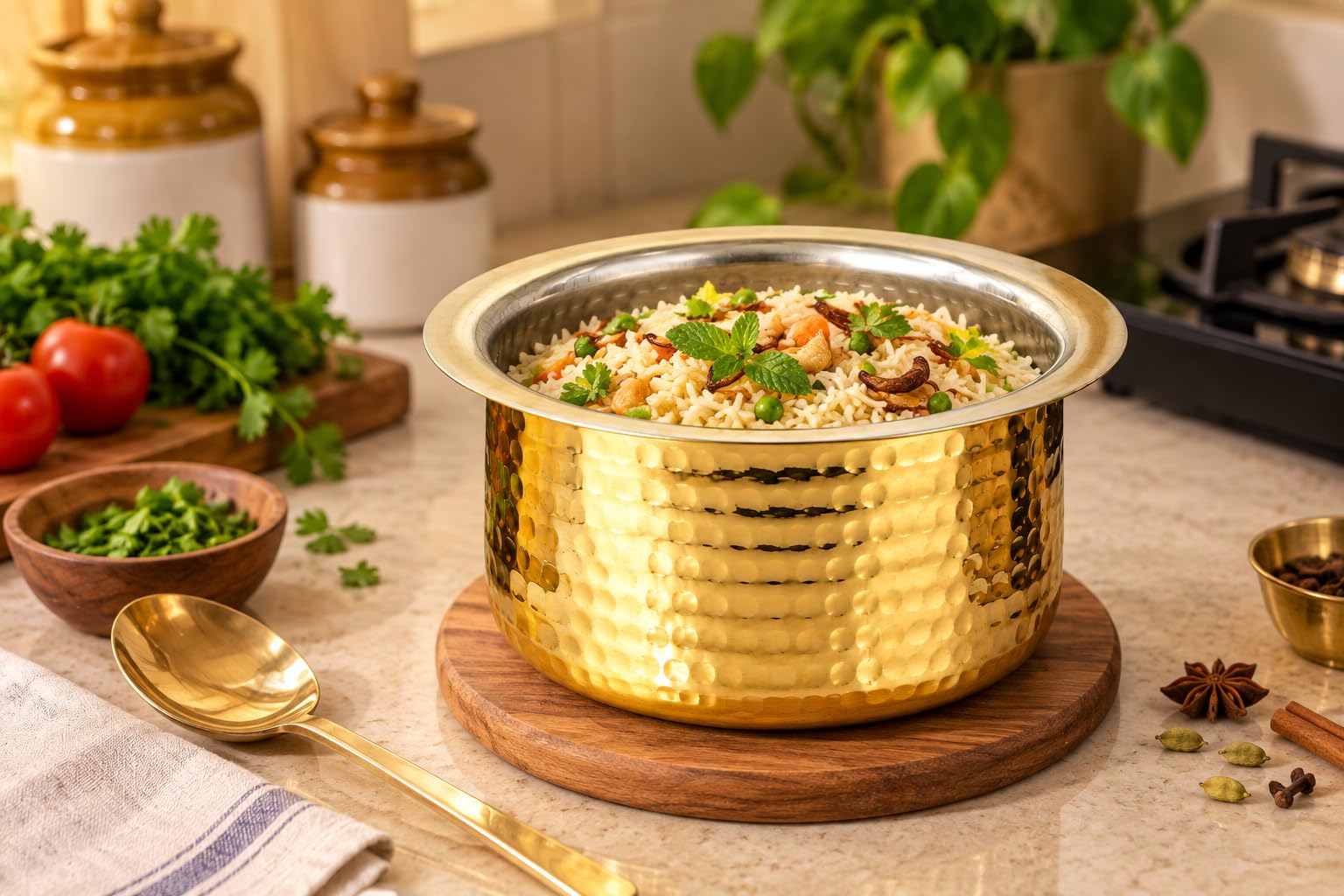 PITALAM Pure Brass Bhagona Patila with Kalai Inside, 8 Inch 2