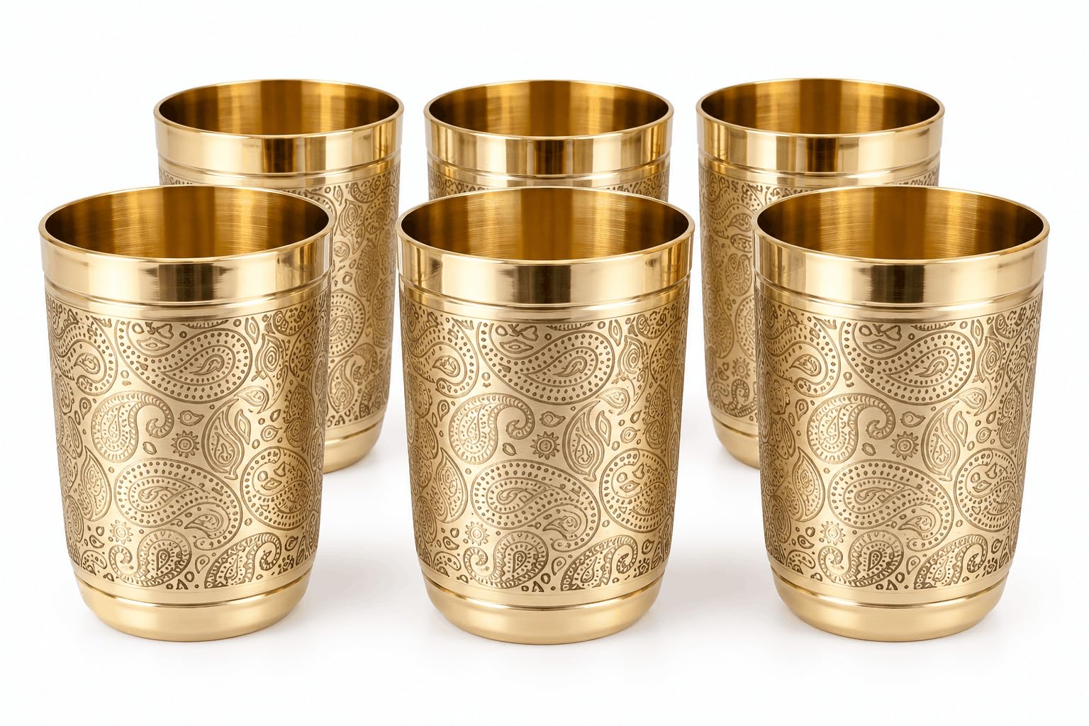 100% Pure Brass Heavy Ambrapali Brass Drinking Glass Set of 6, 250-300 ml