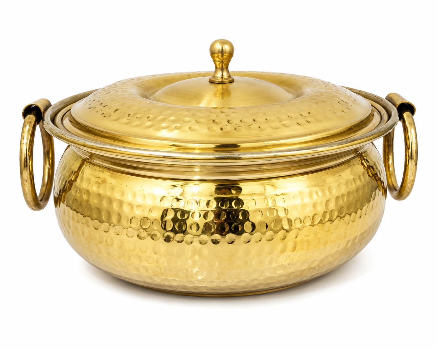 Pitalam Pure Brass Mughlai Lagan with Lid, 8x8x3.5 in 3