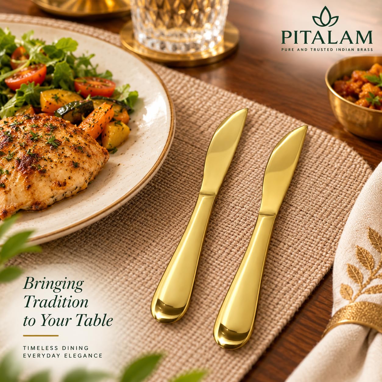 PITALAM 100% Pure Brass Butter Spreader, Set of 2, 19.05 cm 5