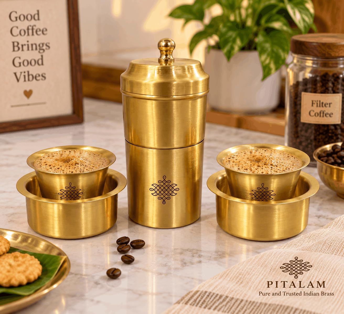 PITALAM 100% Pure Brass South Indian Filter Coffee Set 8
