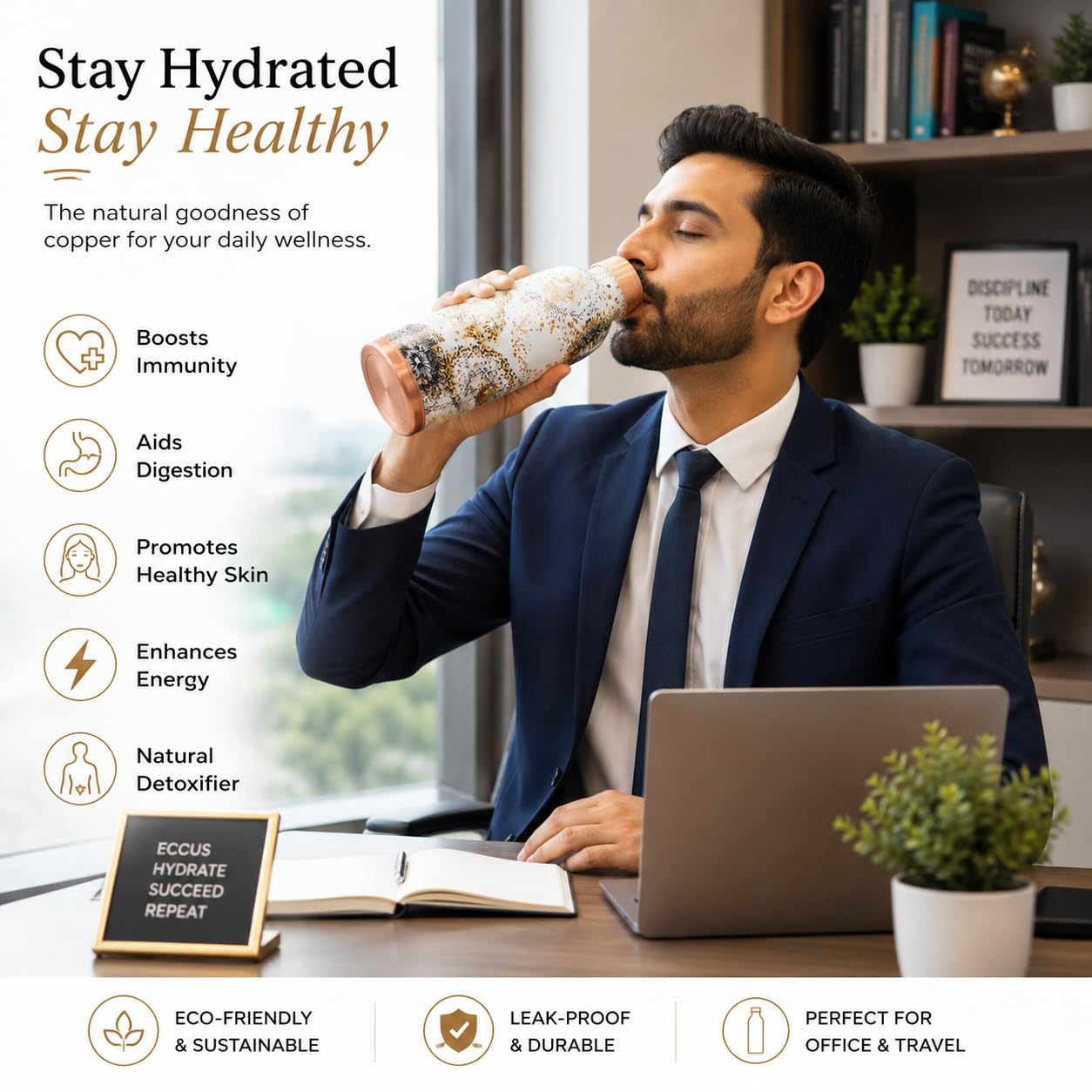 PITALAM | 100% Copper Water Bottle | 950ml | Pure Copper Drinking Bottle for Ayurvedic Water Storage, Health & Daily Hydration 4