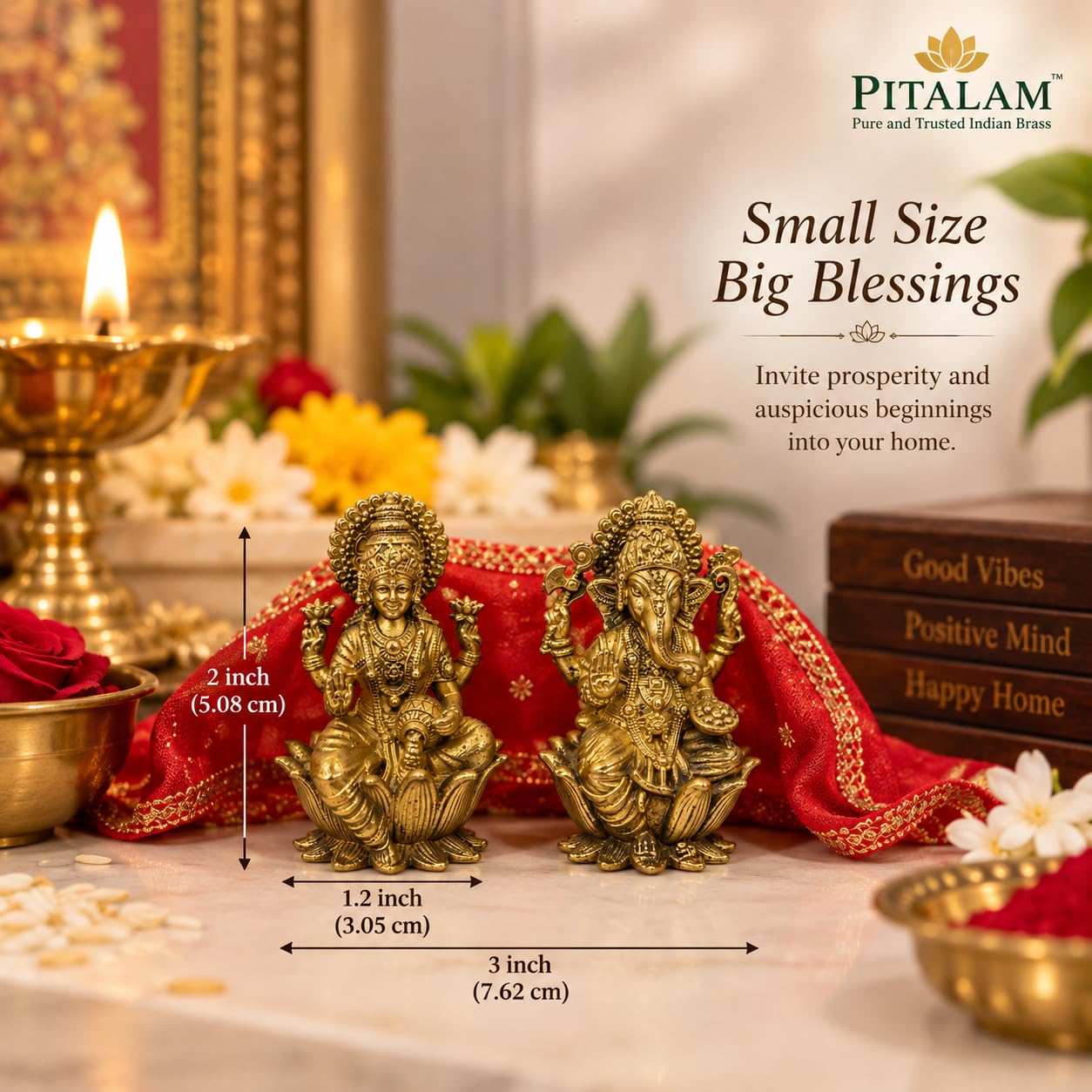 PITALAM Brass Lakshmi Ganesh Idol Set, 7.62 x 3.05 x 5.08 cm 2