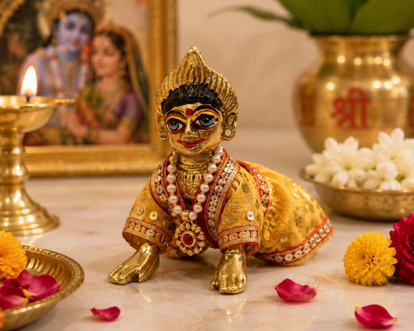 PITALAM Baal Radha Rani Brass Idol, 7.62 × 7.62 cm, Hand Painted 5