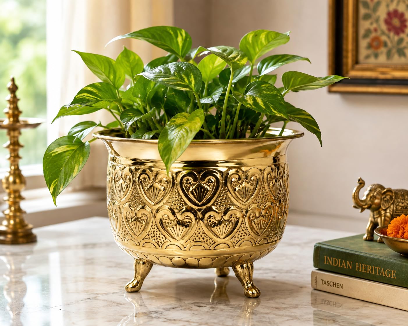 PITALAM 100% Pure Brass Decorative Planter Pot, 26 cm 2