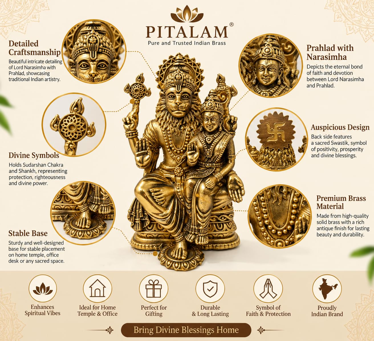 PITALAM Brass Lord Narasimha with Prahlad Idol, 4 Inch 5