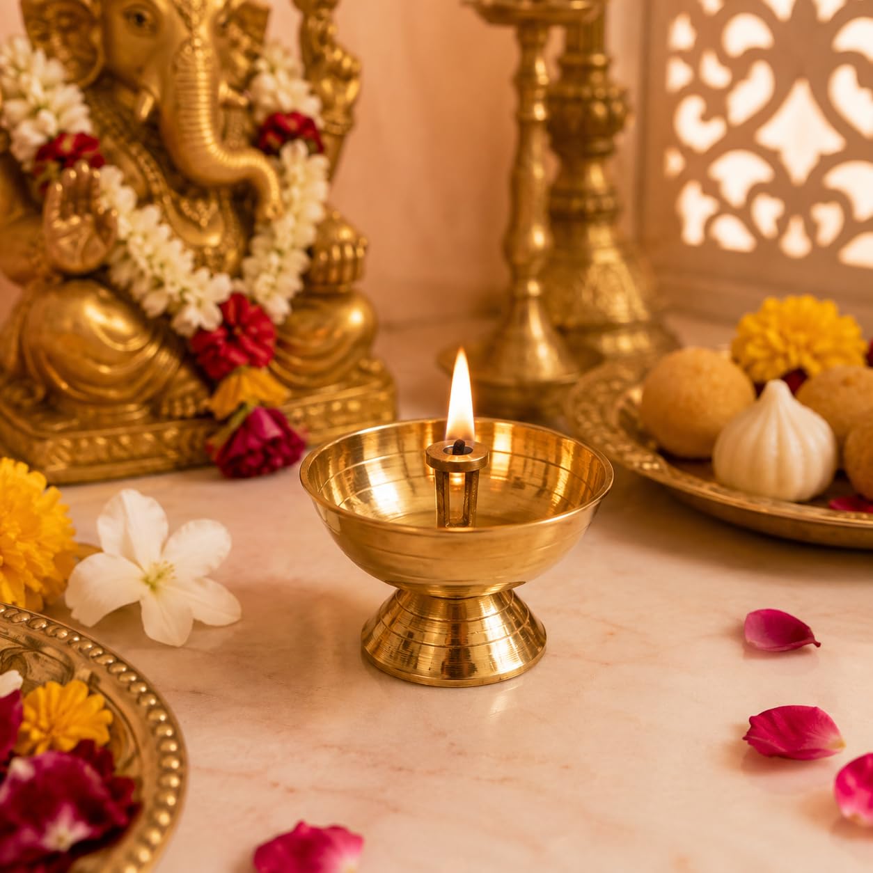 PITALAM | 100% Pure Brass Paro Diya Large – Traditional Oil Lamp for Mandir, Diwali Decoration, Aarti & Religious Ceremonies (Single Piece) 2