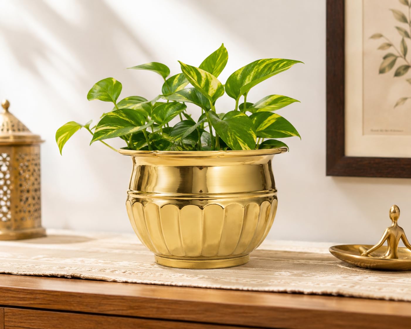 PITALAM 100% Pure Brass Round Planter Pot, 17.78 x 12.70 cm 5